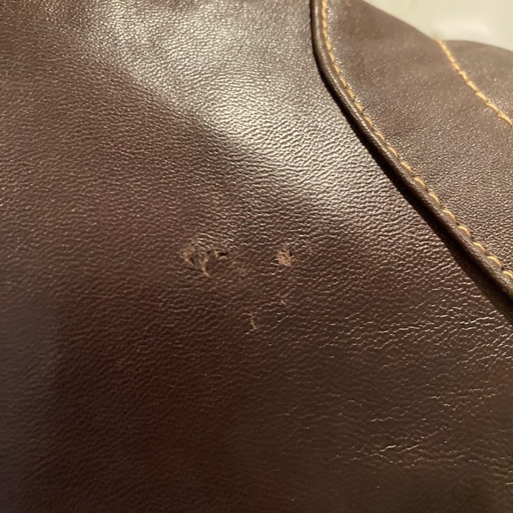 Chocolate Brown Leather Bomber Jacket w Fur Collar - Picture 10 of 10